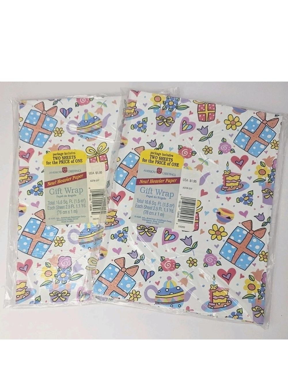 American Greetings Wrapping Paper Gift Wrap Birthday Cake Pink Floral Lot Of 2
